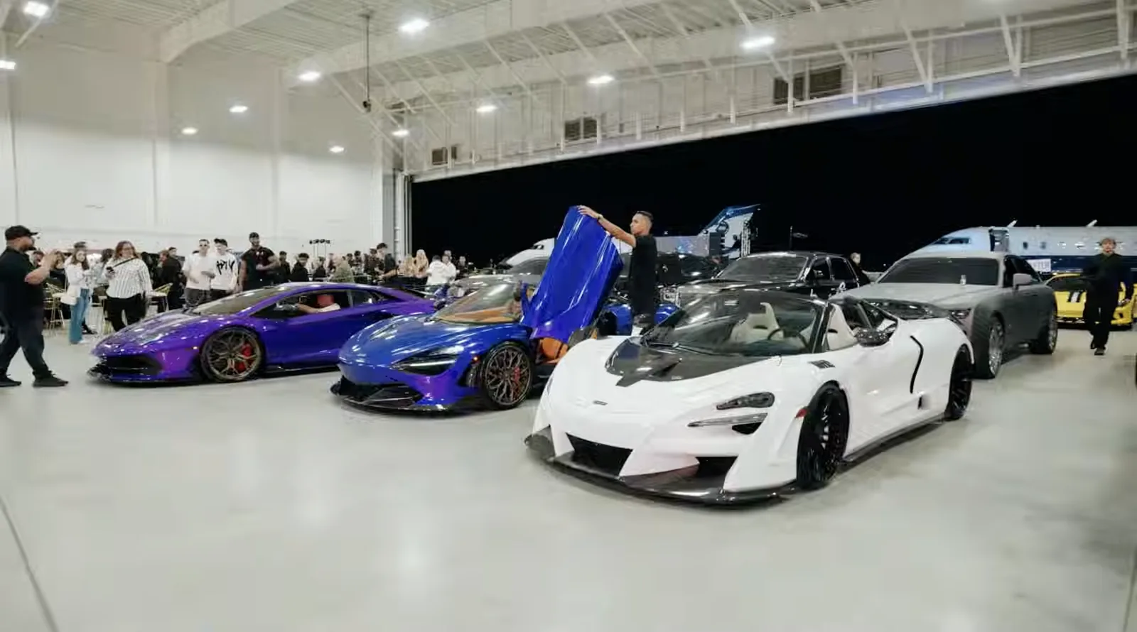 Supercars inside the hangar